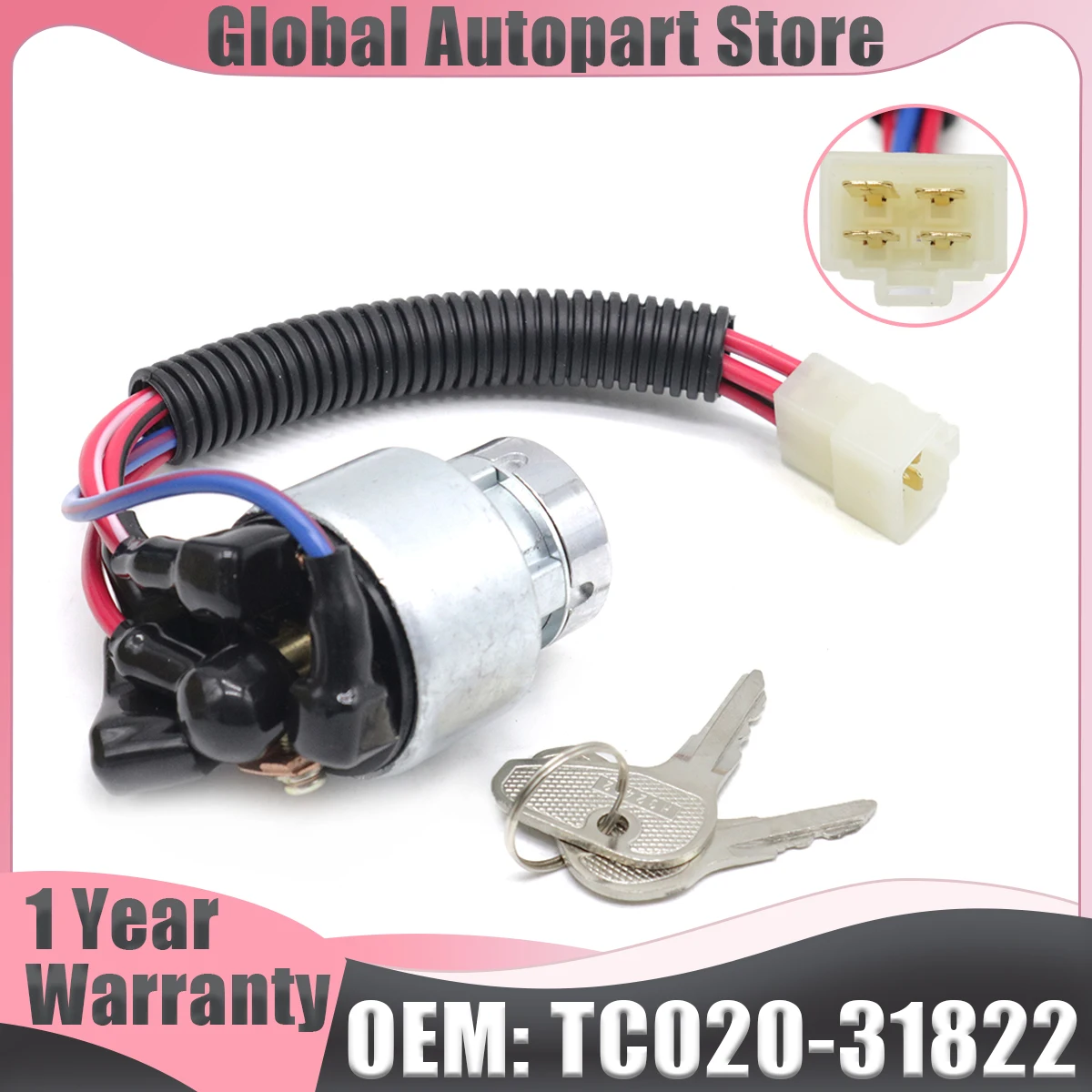 OE#: TC020-31822 Ignition Switch Lock + 2 Keys For Kubota Tractor L2501 L2600 L2800 L3000 L3200 L4300 L4400 MX4700 MX5000 MX5100