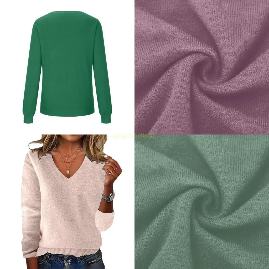 

31BF Autumn Winter Thermal Knit Top V Neck Design Ribbed Texture Lady Casual Outwear