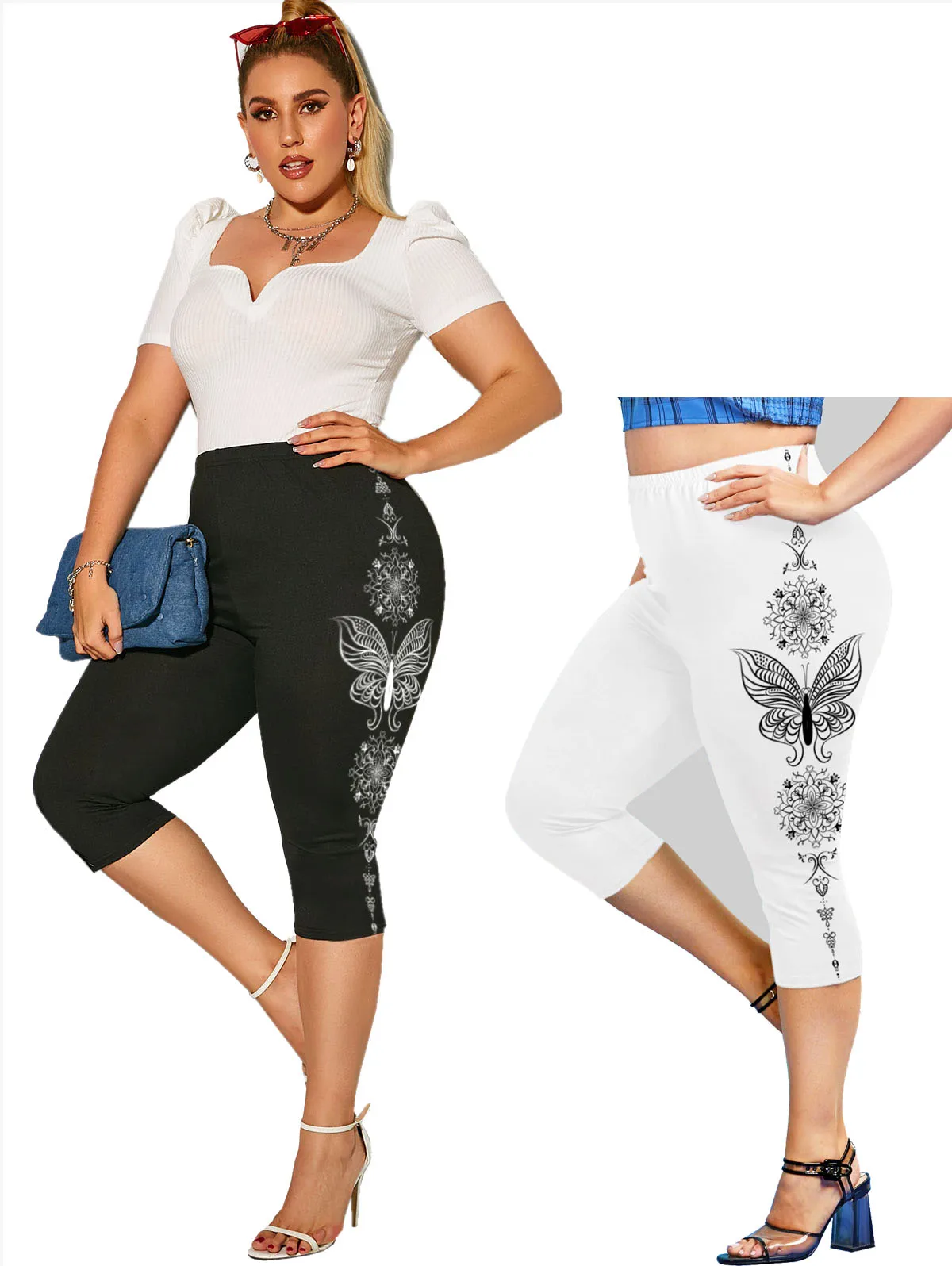 ROSEGAL Plus Size High Waist Capri Leggings Ladies Yoga Body Shaping Black Casual Jeggings 3D Printed Skinny Pencil Pants 5XL