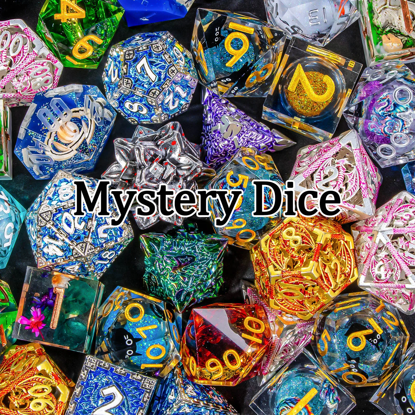 مجموعة نرد متعددة السطوح من Mystery DND للعب الأدوار، حافة حادة أو نرد D&D معدني D20 D12 D10 D8 D6 D4 الزنزانة والتنين #2