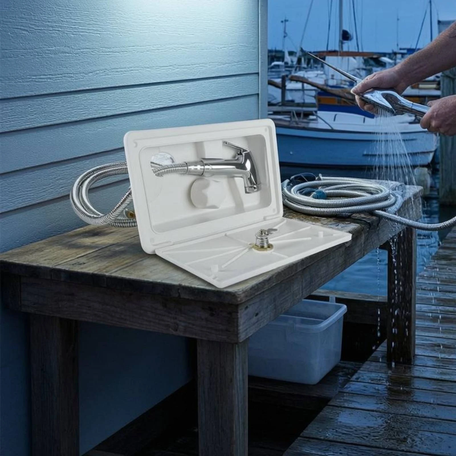 RV Outdoor Shower Box Kit Pressurized Spray RV Exterior Shower Kit Vehicle Accessory Rustproof Protected for Boaters view 3