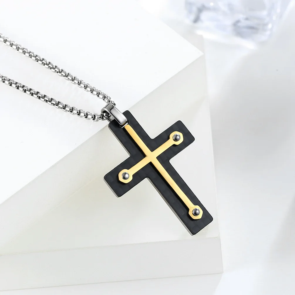 New Creative Fashion Design Titanium Steel Carbon Fiber Cross Pendant Men and Women Casual Rock Gift