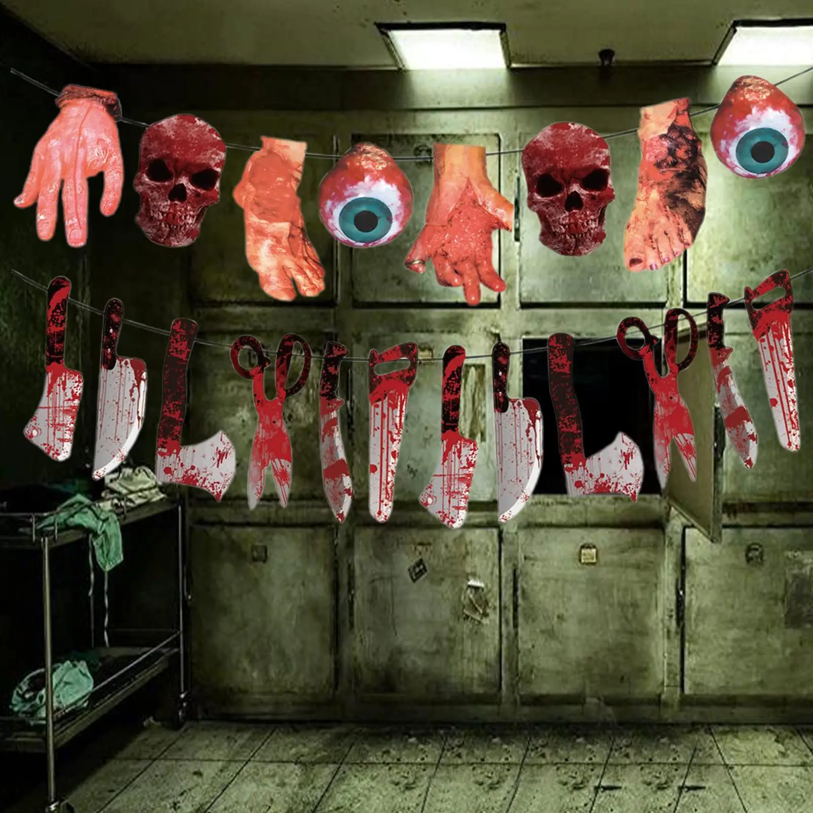 لافتة الهالوين 2025 لافتة دموية مخيفة خلفية قابلة للتعليق لتزيين الهالوين للعطلات الخارجية ومركز التسوق التجاري #3