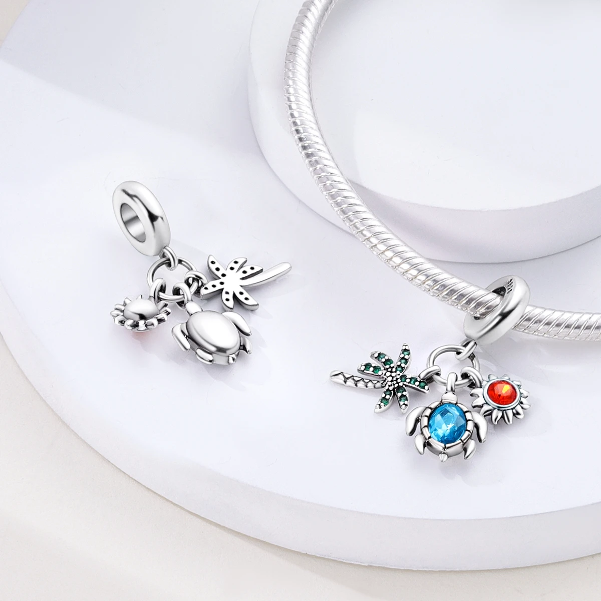 Colgante de Plata de Ley 925 con forma de árbol de coco y Tortuga, abalorio compatible con pulseras Pandora originales, S925, regalo de joyería artesanal