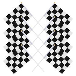 25Pcs Checkered Racing Polyester Flags with Stick Black and White Hand Flag 14x21cm
