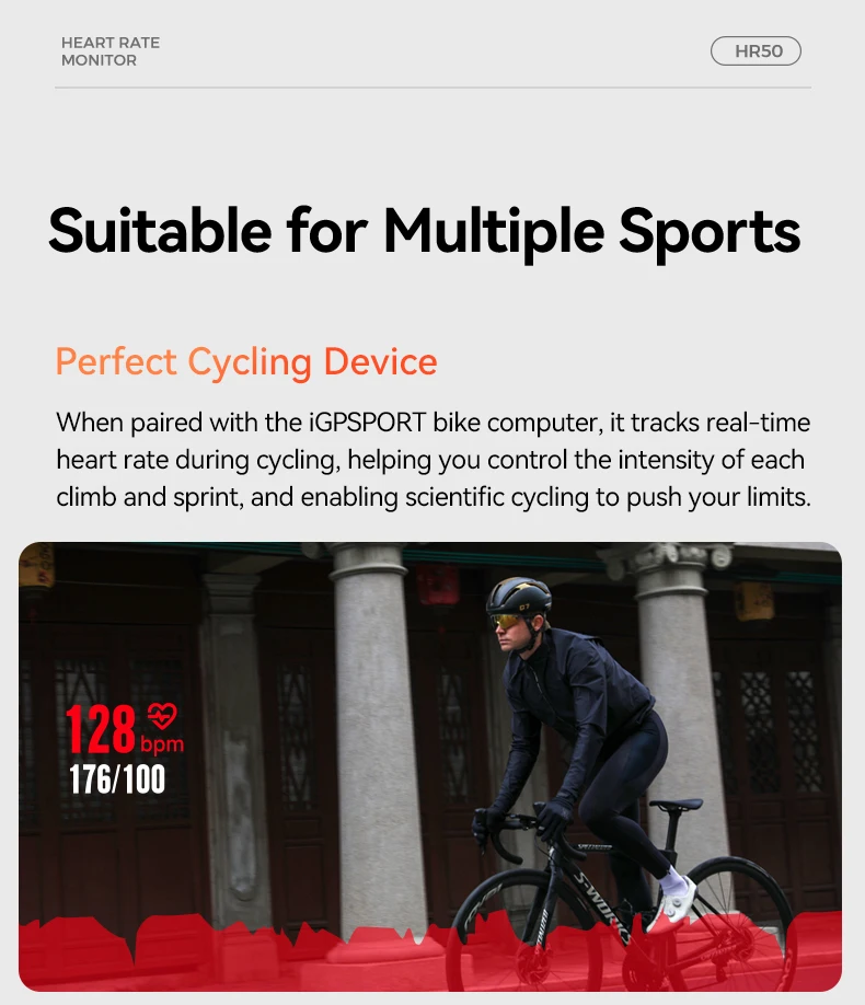 iGPSPORT HR50 Brust-Herzfrequenzmesser, Fitness, Laufen, Sport, Herzfrequenzsensor für Radfahren, Laufen, Fitnessstudio, IPX7 wasserdicht – Detail 9