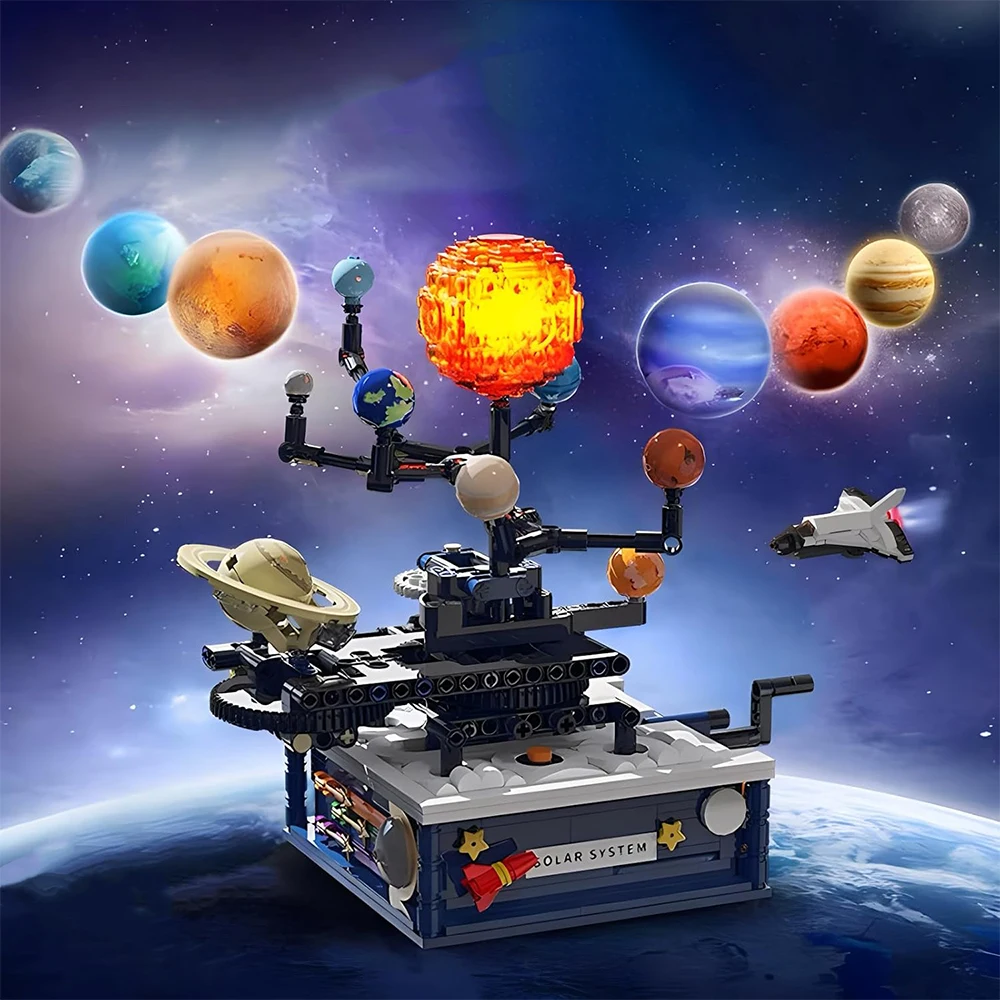 Ensemble de construction de modèle du système solaire rotatif – Effet soleil lumineux – 8 planètes avec simulation d'orbite – Jouet spatial éducatif – Cadeau d'anniversaire pour garçons et filles de 6 à 12 ans