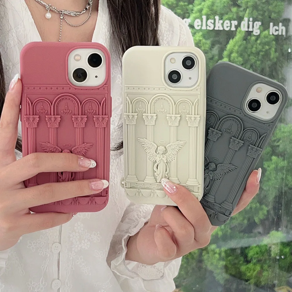 3D Creative Angel Pray Build Silicone Case for iPhone 15 12 14 Pro Max 13 Pro Max 11 Soft Luxury Bumper Phone Back Cover Shell