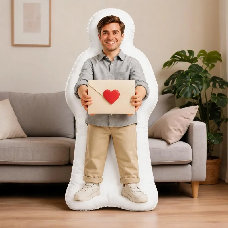 Custom Personalized Photo Shaped Pillow, Smiling Man Holding Love Letter Custom Picture Decorative Cushion, Unique Home Decor Ac