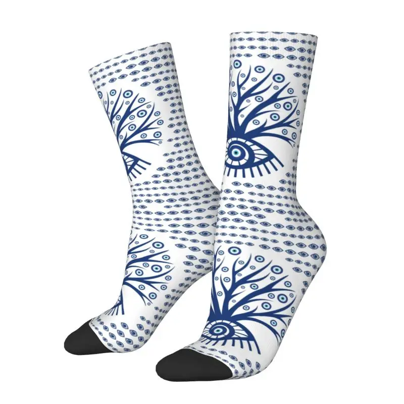 Greek Evil Eye Mati Mataki Matiasma Dress Socks Men Women Warm Funny Novelty Mystic Tree of Life Crew Socks