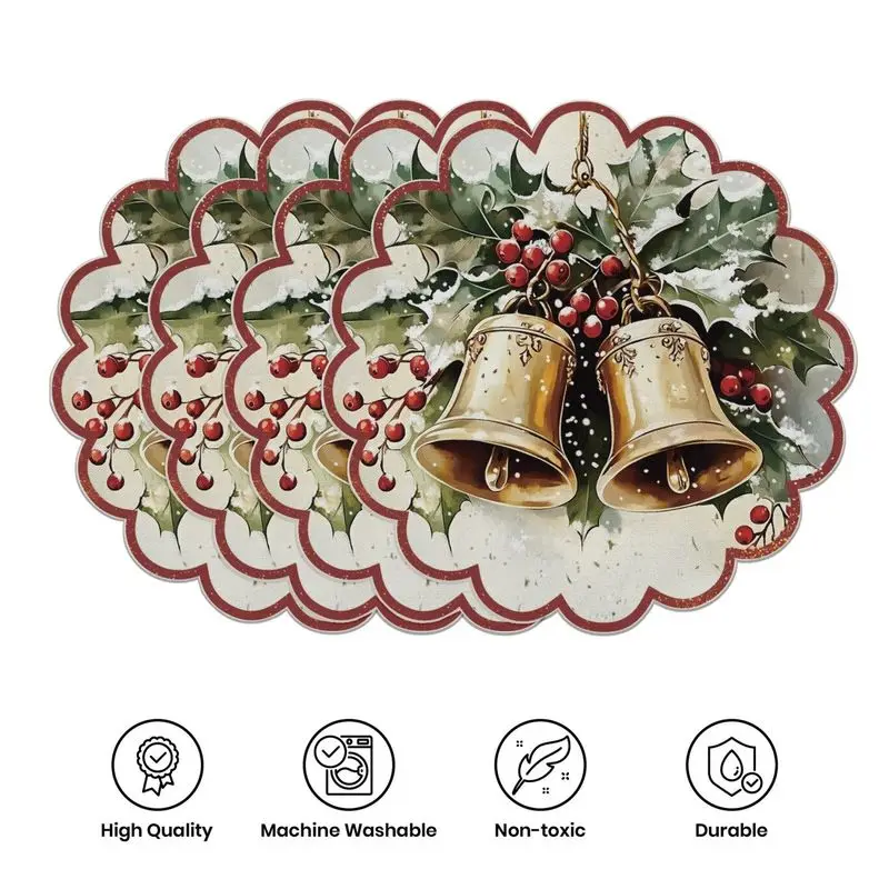 Cute Snowman Reindeer Christmas Lace Placemat, Wear-Resistant Plate Mat for Home Dining Table Decoration and Holiday Party