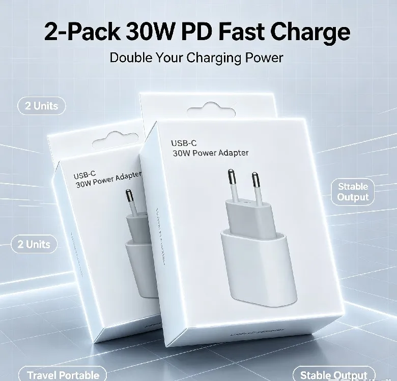 30W USB‑C PD Fast Charger US/EU Plug GaN Power Adapter Multi‑Port Quick Charge Wall Charger For Phone Tablet Notebook Travel Use