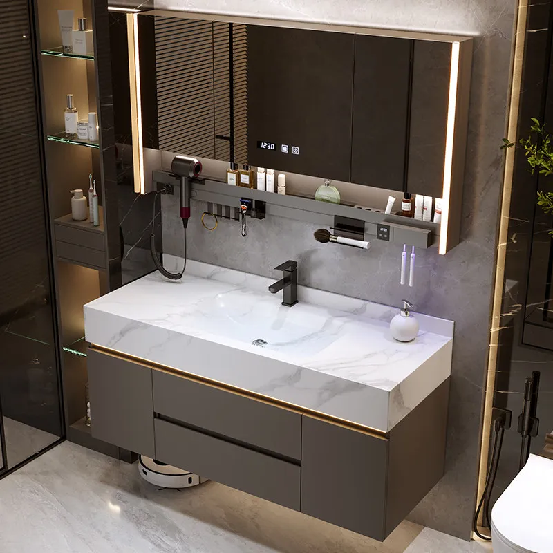 

Новая интегрированная раковина из каменной плиты с горячей гибкой, 2026 год, для ванной комнаты, умывальник, тумба под раковину, комбинация мебели для ванной комнаты