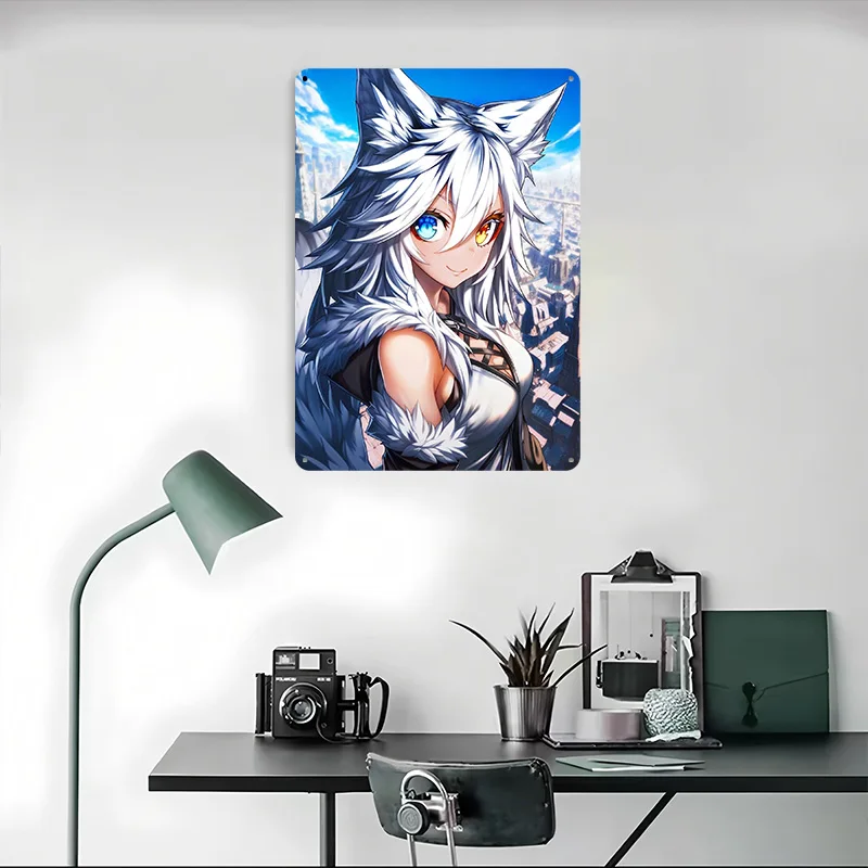 القطب الشمالي Foxgirl في المدينة الألعاب ملصق معدني ديكور المنزل المرآب علامات معدنية مخصصة من الألومنيوم لديكور جدار الفن