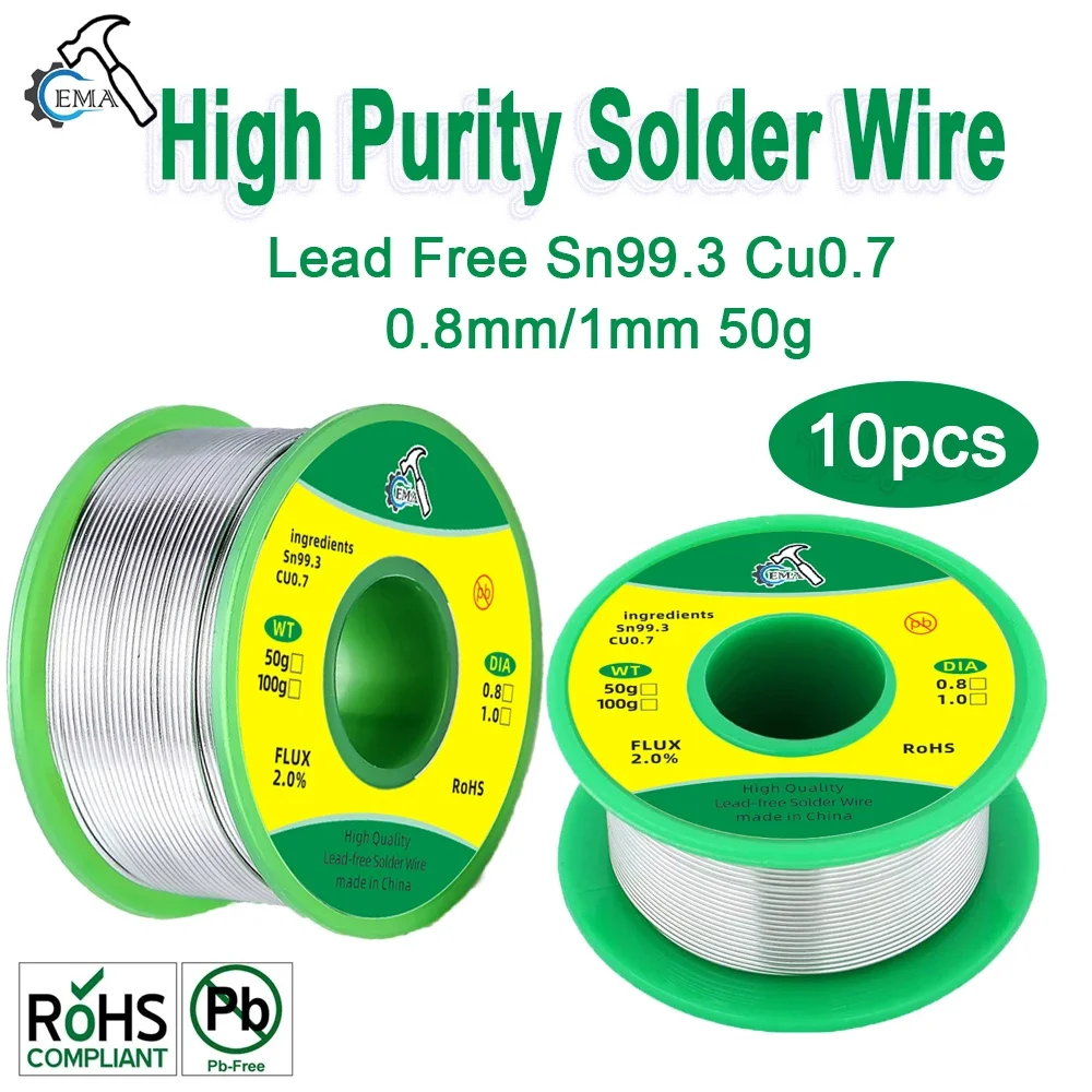 

50g Lead-free Solder Wire SN99.3 Cu0.7 Environmental Protection Tin Wire Flux Reel Welding Line Soldering Wire Roll High Purity