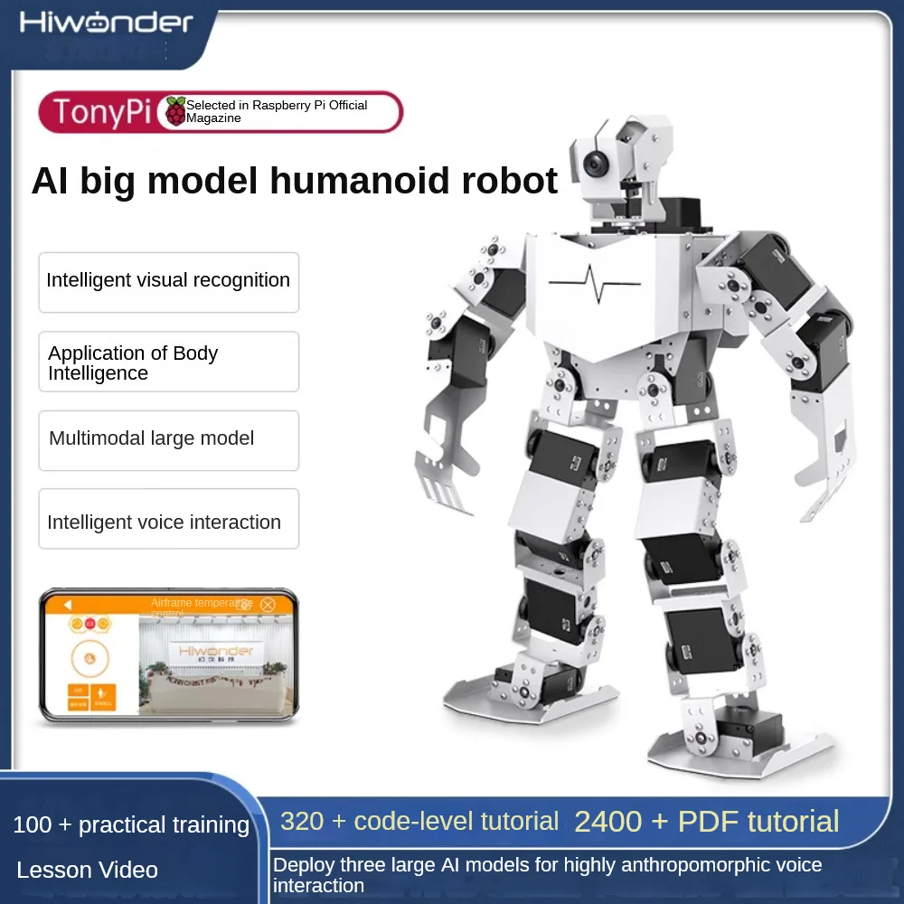 TonyPi Hiwonder AI Intelligent Vision Humanoid Robot Powered by Raspberry Pi 5 Linux OpenCV Motion Control AI Vision Develop