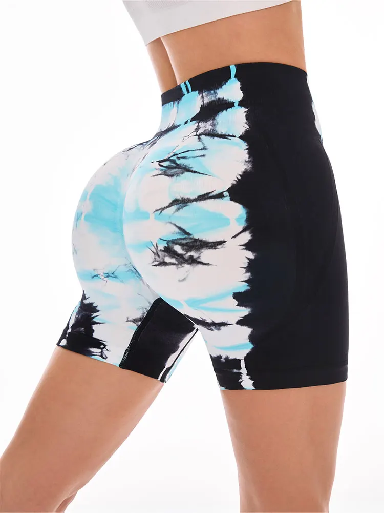 Seamless Tie Dye Yoga Shorts High Waist Quick Drying Fitness Shorts Honey Peach Lifting Hip Yoga Sports Tight Shorts