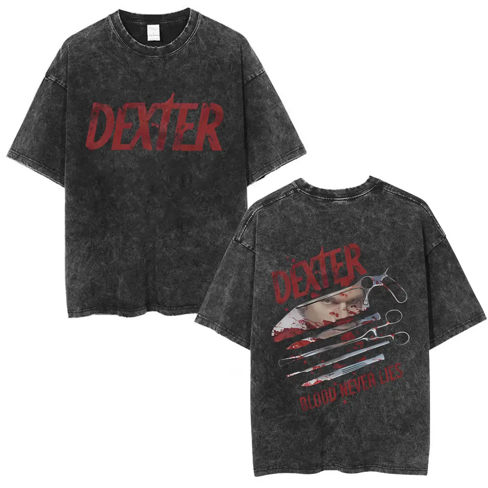 

Washed Vintage TV Play Dexter Morgan Blood Never Lies Graphic T-shirts Men Women Fashion Casual Oversized Short Sleeve T Shirts