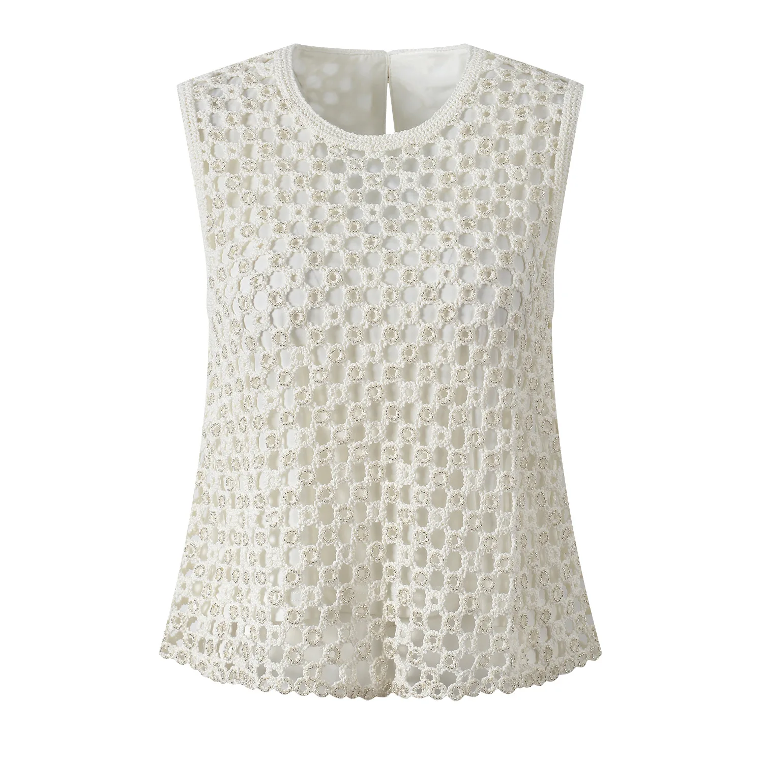 

Полый жилет из бисера для отдыха, дизайн для тяжелой промышленности, модный короткий топ без рукавов с круглым вырезом, милый свитер, жилет