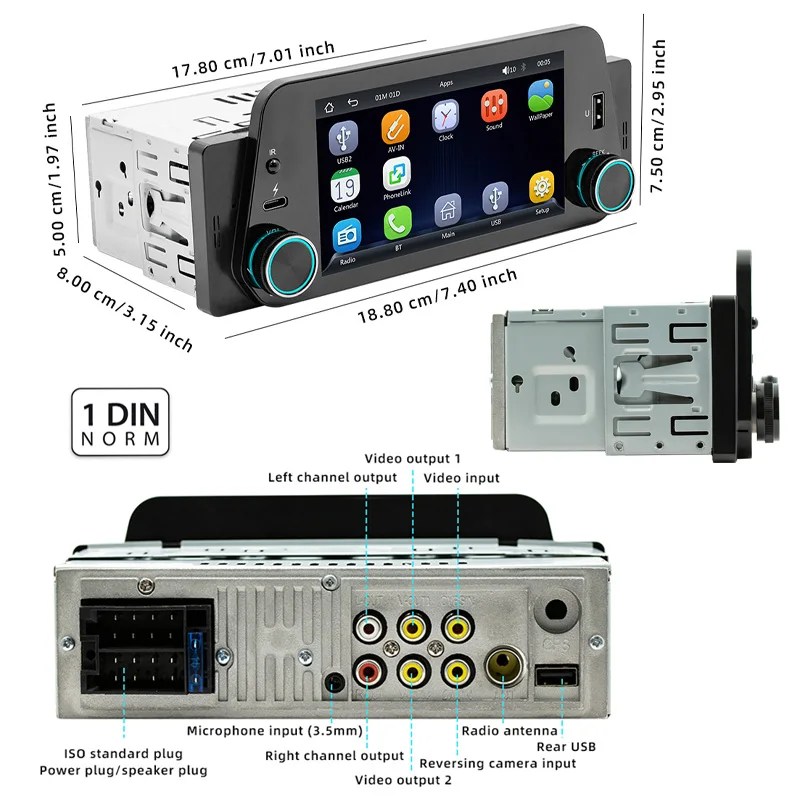 Autó Rádióadó carplay, android-auto, Bluetooth handsfree Tükör Láncszem, MP5 Játszadozó, USB, Hang Rendszer, fejét Gépegység, 1 Ricaj, 5 