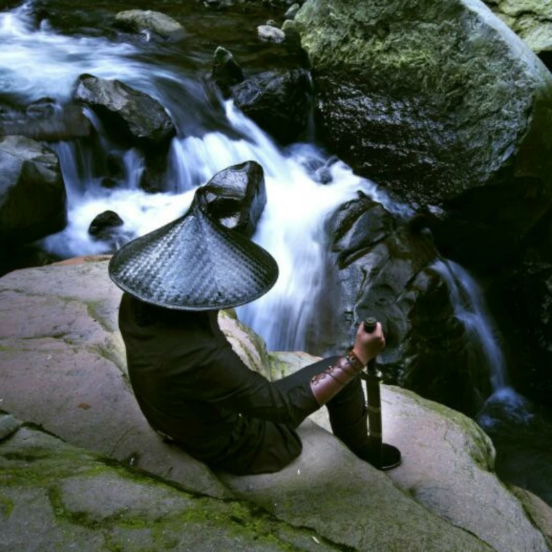 CosplayTraditional Chinese Style Kung Fu Bamboo Weave Hat Shaolin Japanese Samurai Cosplay Oriental Headwear Prop Shade Straw Ca