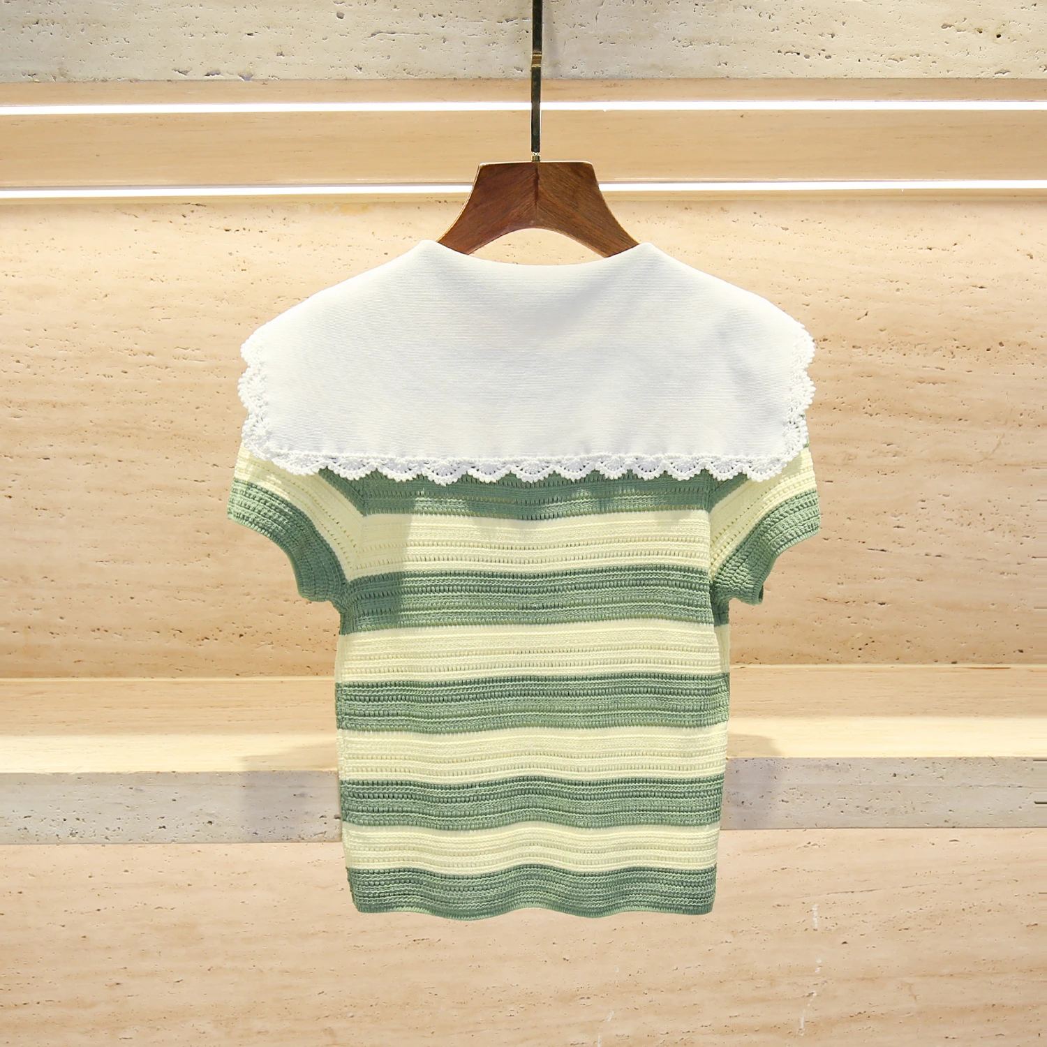 Naval Collar Striped Sweater Knitted Top Fre Sle Women's Premium Faion Sweet Sle Loose Fit ort Sve Summer