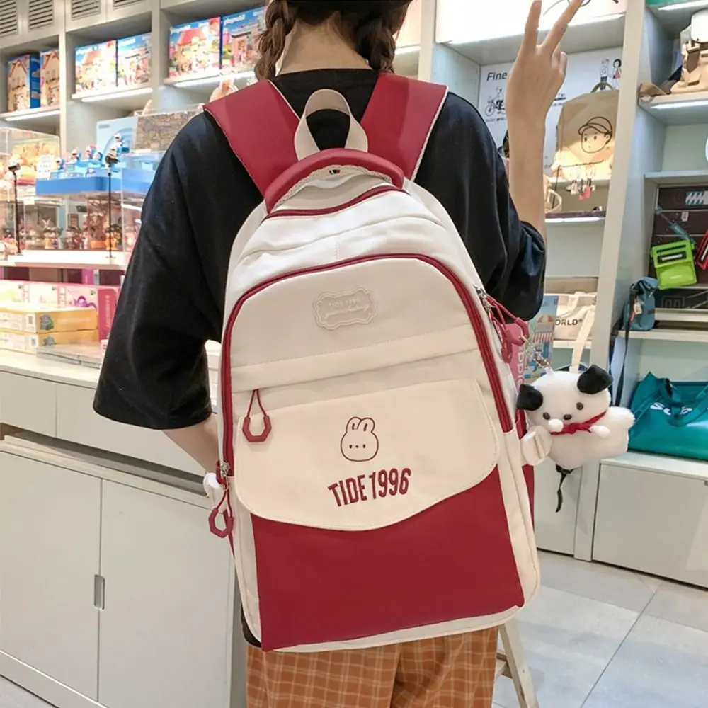 Mochila simples de grande capacidade, bolsa de ombro casual fofa com pingente, bolsas femininas para meninas e estudantes