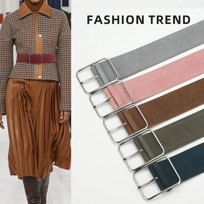 

New Sandblasting Leather Pin Buckle Wide Women Waistband Belt Fashion Dress Coat Sweater Cummerbund for Ladies