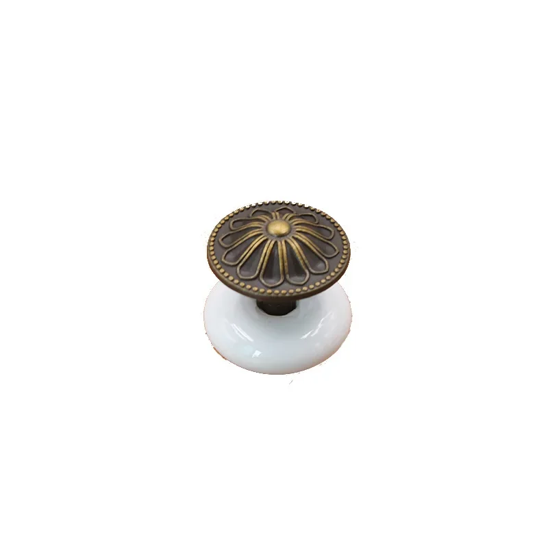 Ceramic handle European cabinet drawer single hole round antique copper handle new color pastoral style