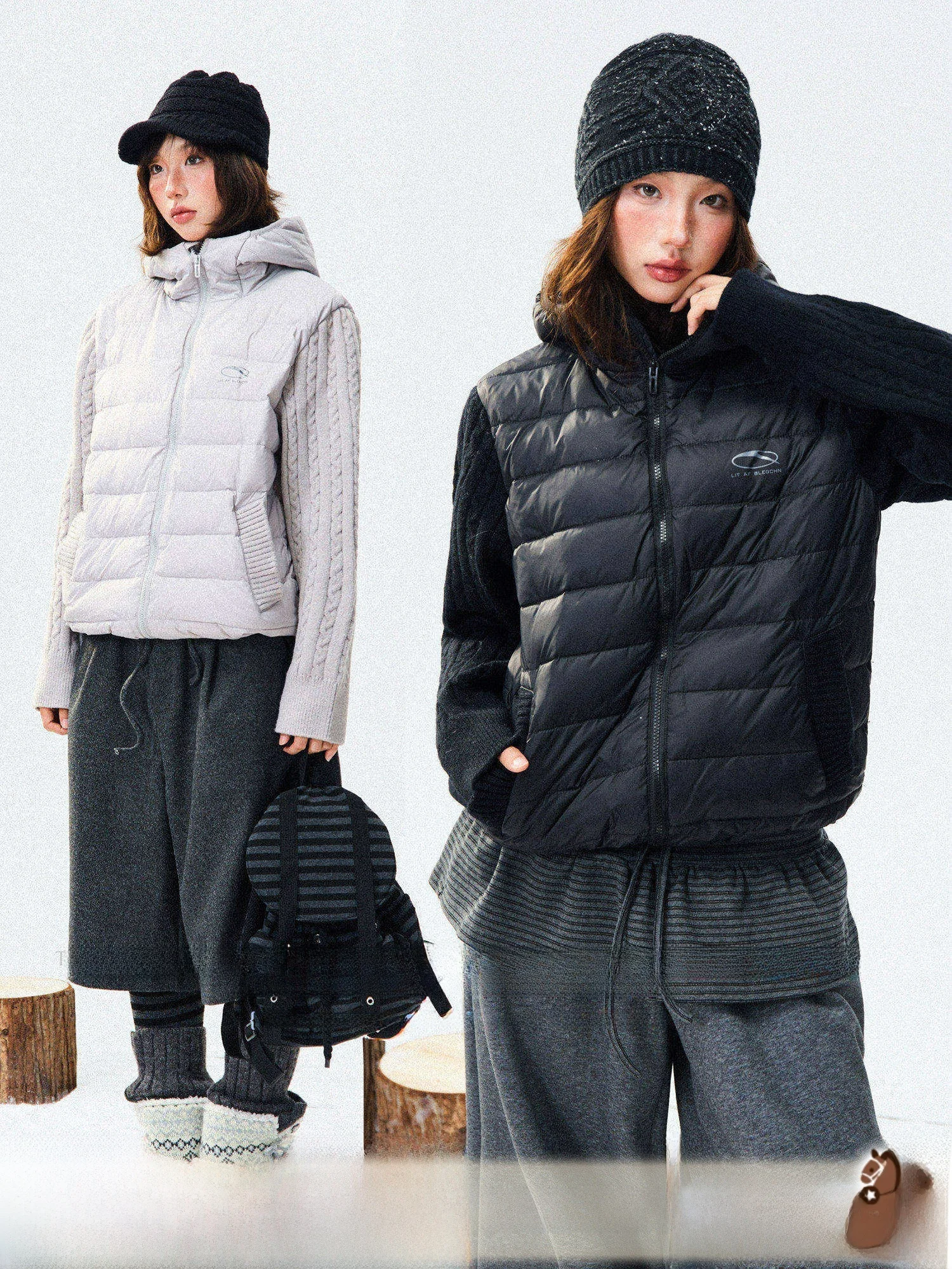 

Young Stage Women's Quilted Jaet with Knitted Sves Light Thin Du down Warm Coat with Hood American Sle Regular Fit