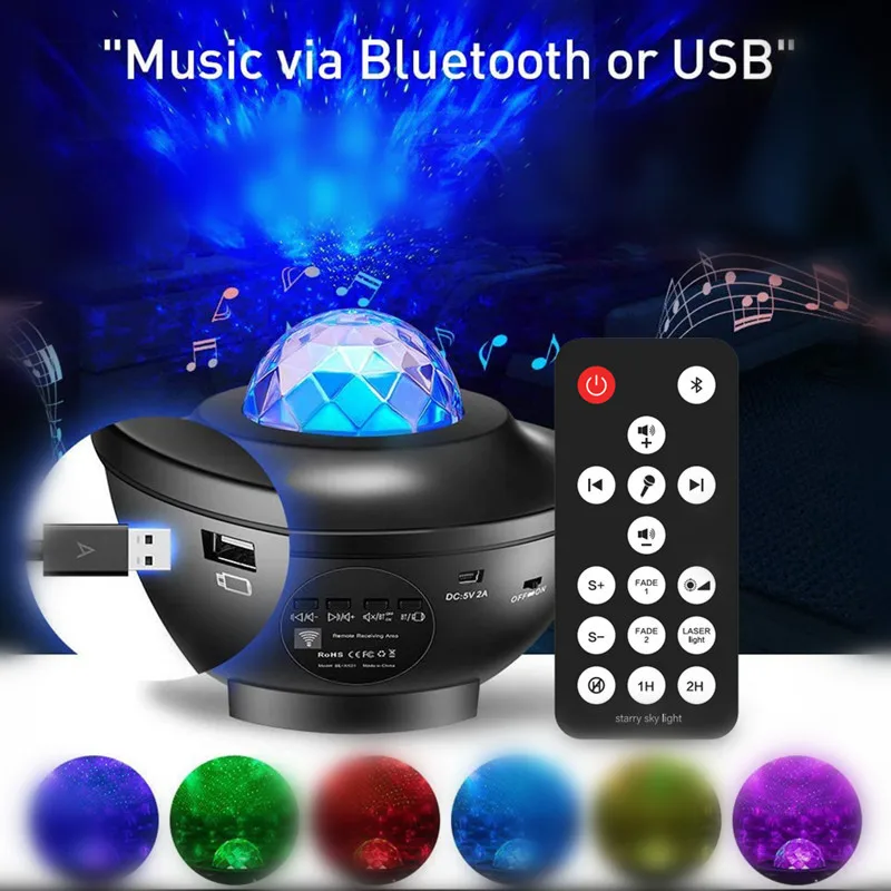 Cross-border flat star projector mini Bluetooth music rotating water ripple light Gypsy laser ambient light