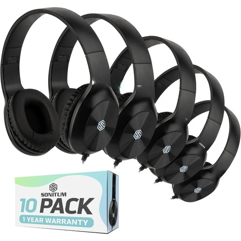 

Headphones-Bulk 10-Pack, Student On Ear Comfy Swivel Earphones For Library, School, Airplane, Kids-for Online Learning