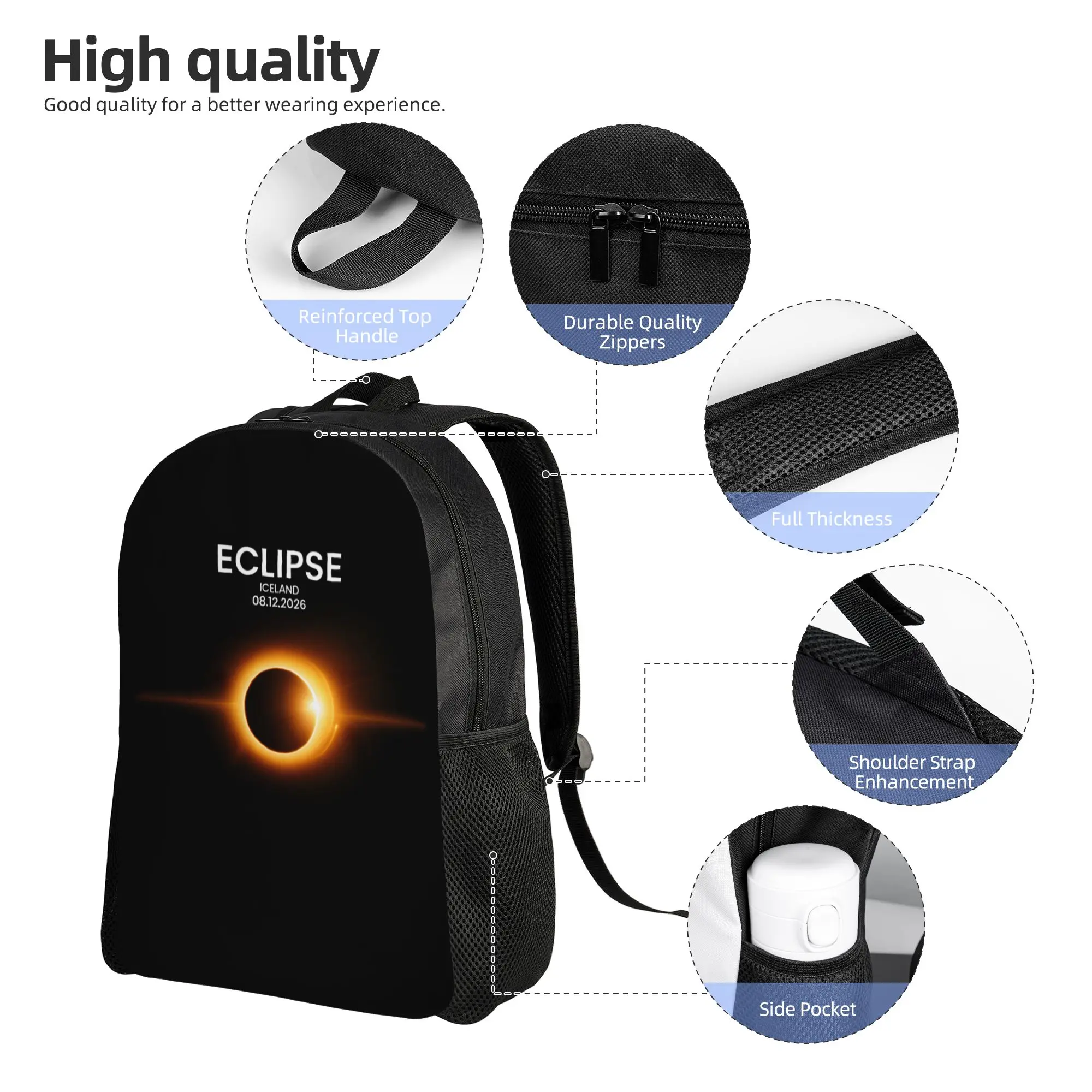 2026 Solar Eclipse Iceland 08 12 26 Total Eclipse Iceland Backpack for Men Cool High School Daypack  Laptop Canvas Bags Gift