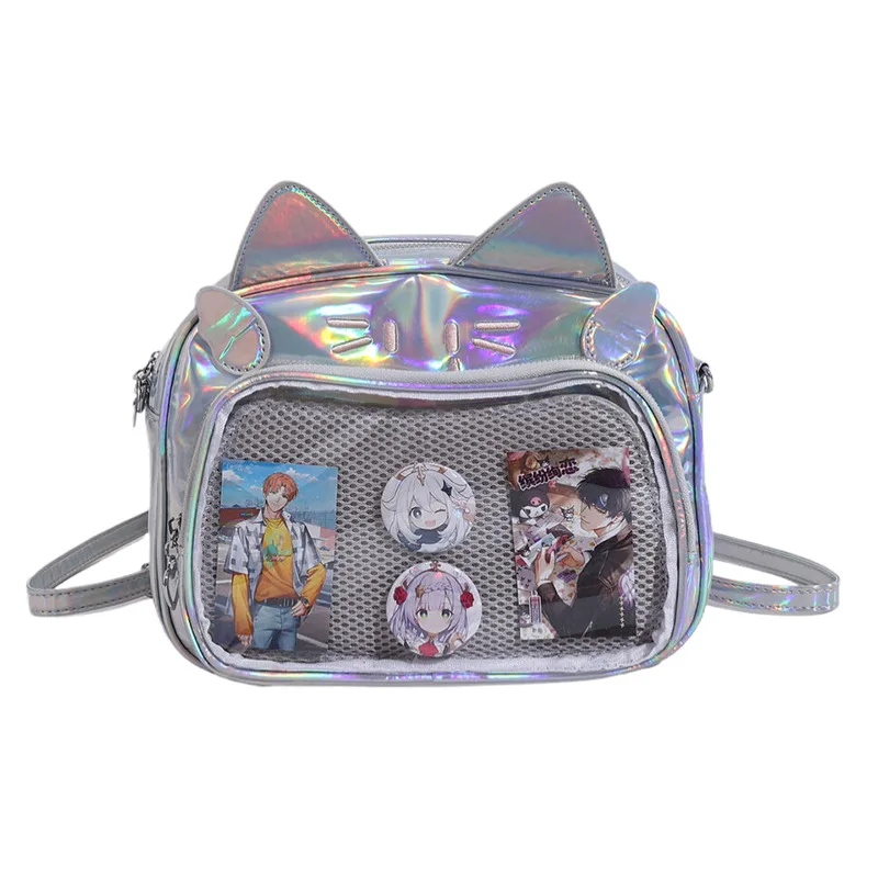 2024 Trend Summer PVC Transparent Japanese Kawaii Cartoon Cat Embroidery Academy Style Crossbody Bag Multi purpose Backpack