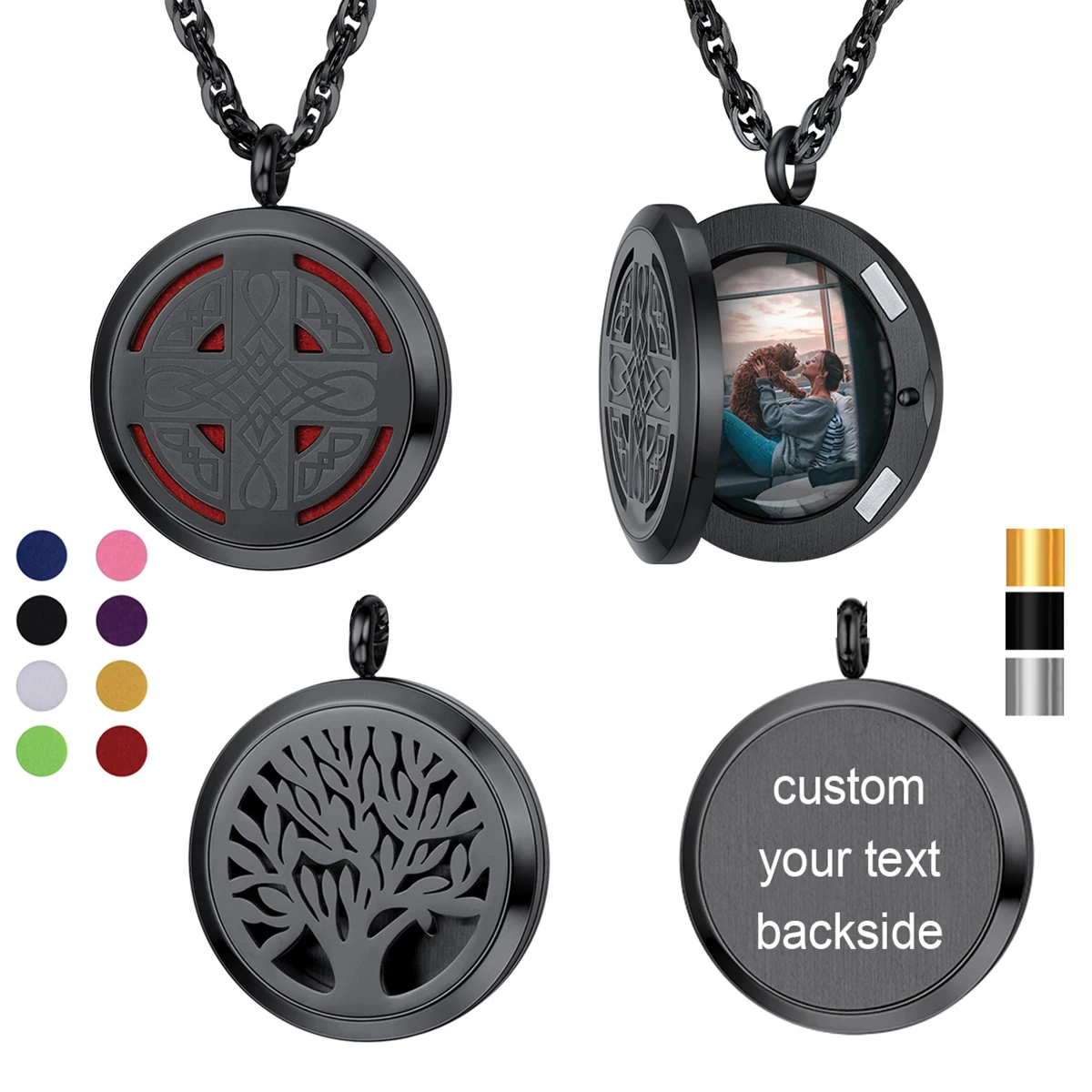 ChainsPro Stainless Steel 30mm Round Locket Necklaces Custom Photo Locket / Essential Oil Perfume Diffuser Unisex Jewelry Gift