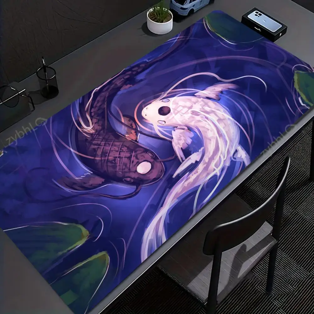 

Tai Chi Koi pattern gaming mouse pad non-slip rubber base precision stitched edge rectangular desk mat xxl office game mousepad