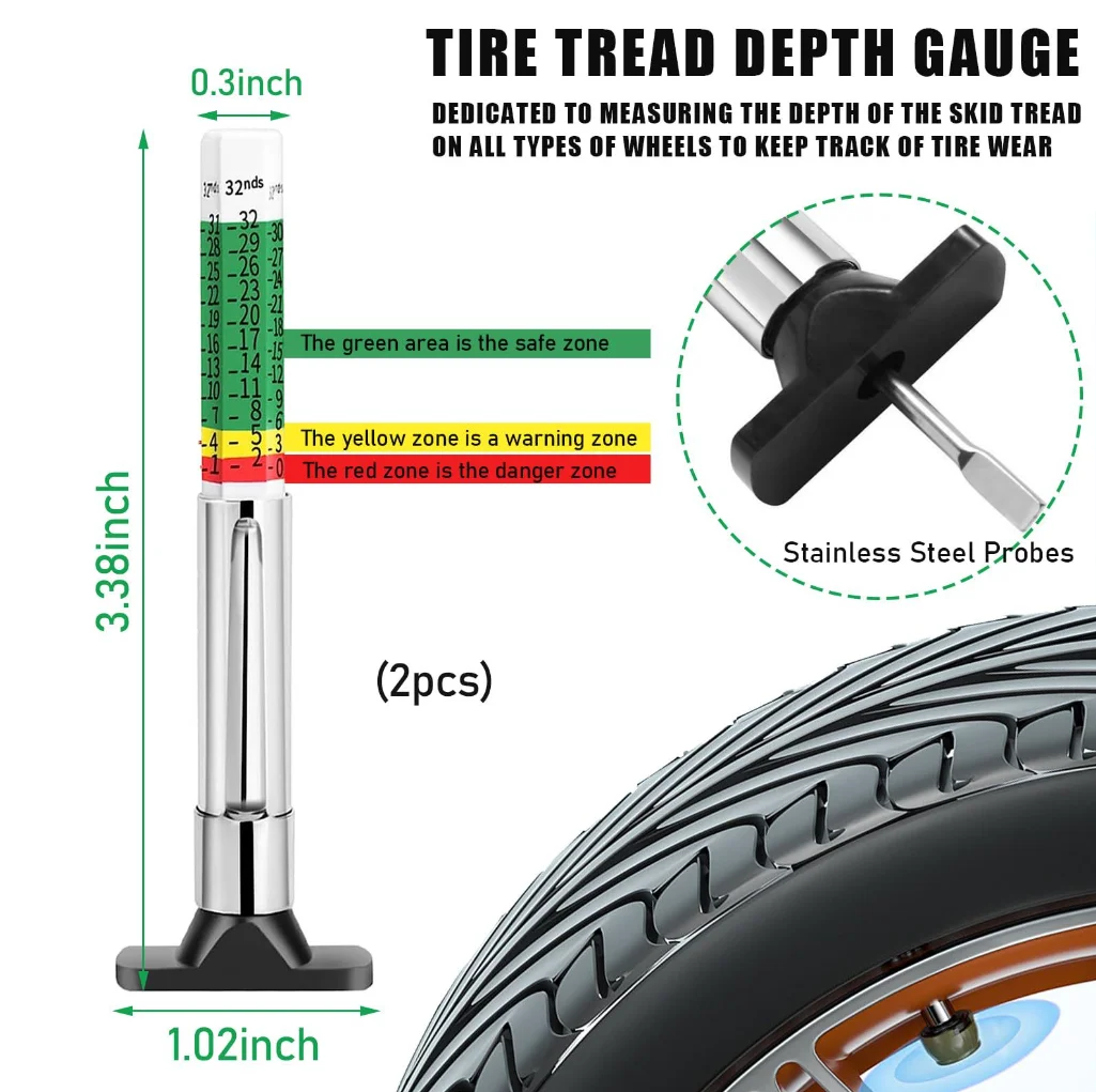 Tire Tread Depth Gauge Plastic Metal Tyre Wear Measuring Tool High Precision 0‑25mm For Vehicle Car Truck Tire Inspection Repai