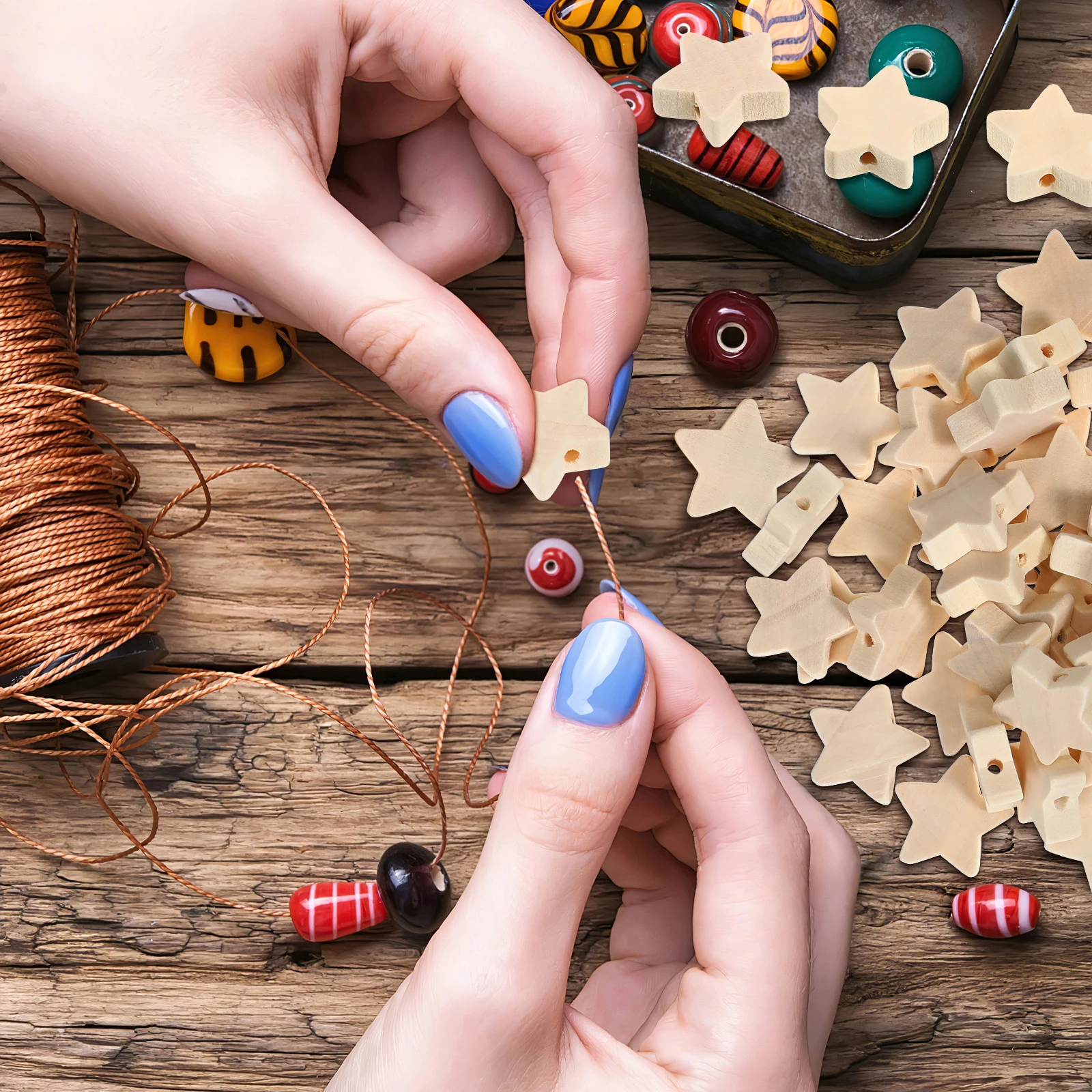 

50 pcs Star Small Hole Wooden Stars For Craft Making Sewing Tools Beads For Craft Wooden Beads With Hole Making Accessories