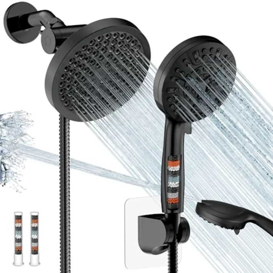 

Filtered Shower Head with Handheld Spray Combo, High Pressure Rain Shower Heads, Double Dual Shower Head 10 Spray Modes, Detach
