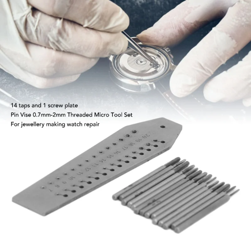 14pcs Tap And Die Set 0.7mm-2mm Jewellers Watchmakers Tap Die For Jewelry Making Watch Repair