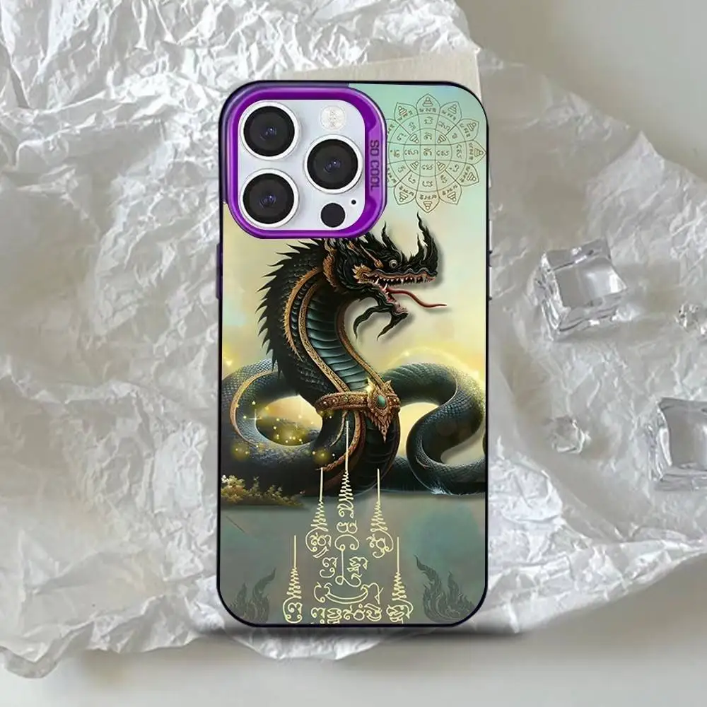 حافظة هاتف تايلاند ناغا آرت لهاتف آيفون 17,16,15,14,13,12,11,Mini,Pro,SE,MAX غطاء سيليكون أرجواني غير لامع #2