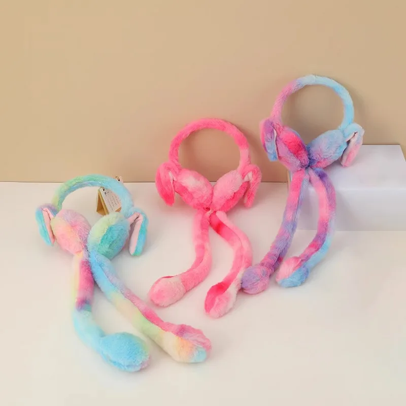 Color Plush Ear Muffs Moving Rabbit Ears Warm Popular Online Style Home Ear Muffs for Men Women Children Keep Warm Ear Muffs ﻿