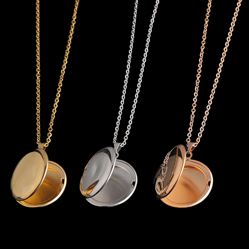 Stainless Steel Photo Locket Necklace 3 Colors Open Round Pendant Necklaces