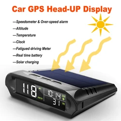 Solar Digital Car HUD GPS Head Up Display Auto Speedometer Over-Speed Fatigued Driving Reminder Car Clock Temperature Show