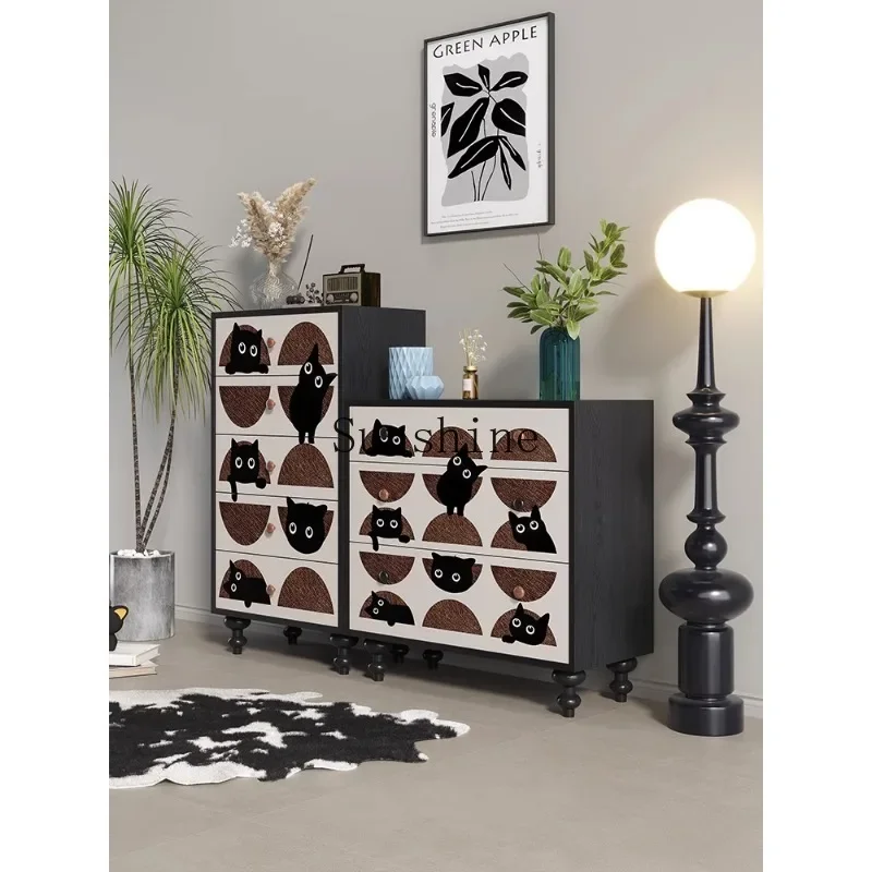 Retro style solid wood chest of drawers bedroom storage cabinet