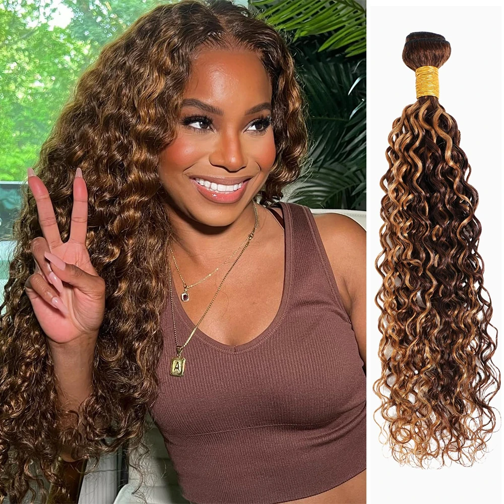 Mèches Brésiliennes Naturelles Ondulées Blond Miel P4/27, Tissage de Cheveux Humains à Reflets, Support Ombré, 100g/Pièce