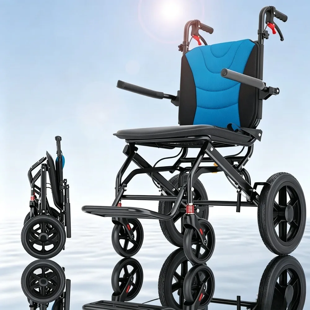 

Foldable Wheelchair Walker Combo with Shock Absorbing Wheels Ergonomic Seat and Adjustable Footrest for Elderly Travel Use