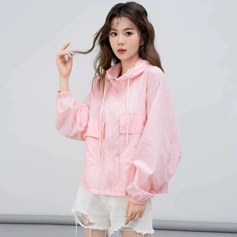 

Ladies Jacket Summer Zipper Breathable Hooded Female Sunscreen Clothes Loose Comfortable Women's Sun Protection Shirt