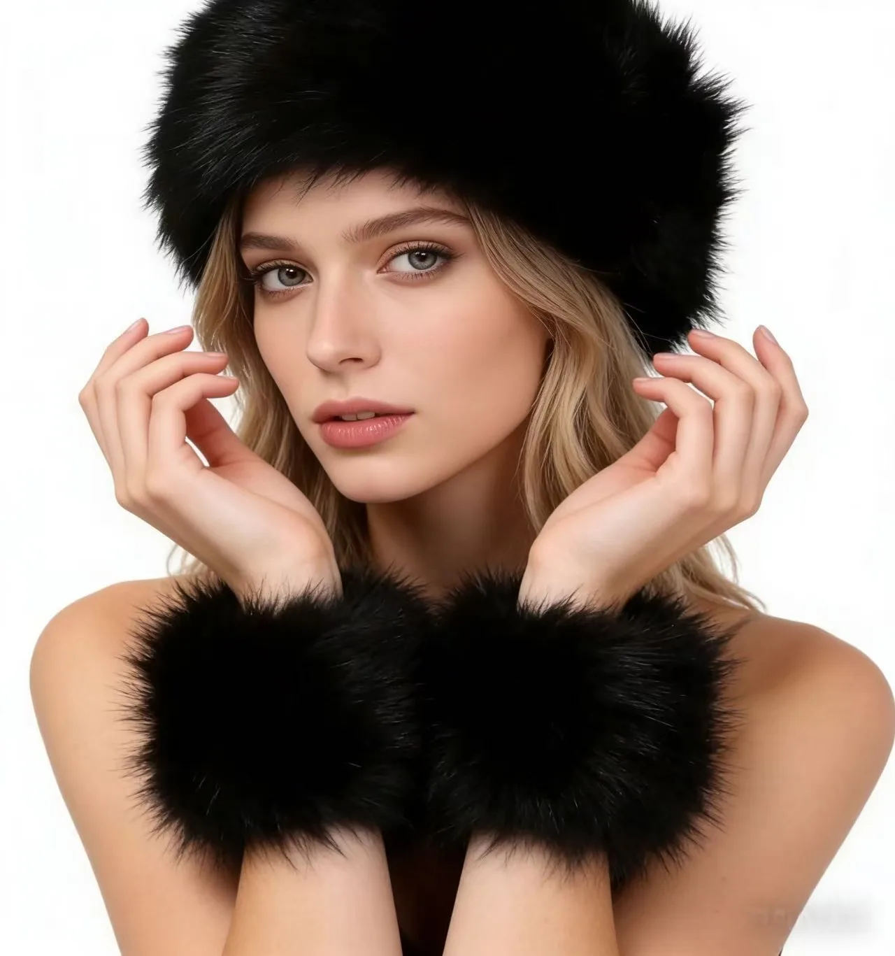 Faux Fur Headband for Women Fluffy Fox Fur Look Ear Warmer Hair Band Winter Wrist Cuff Accessory