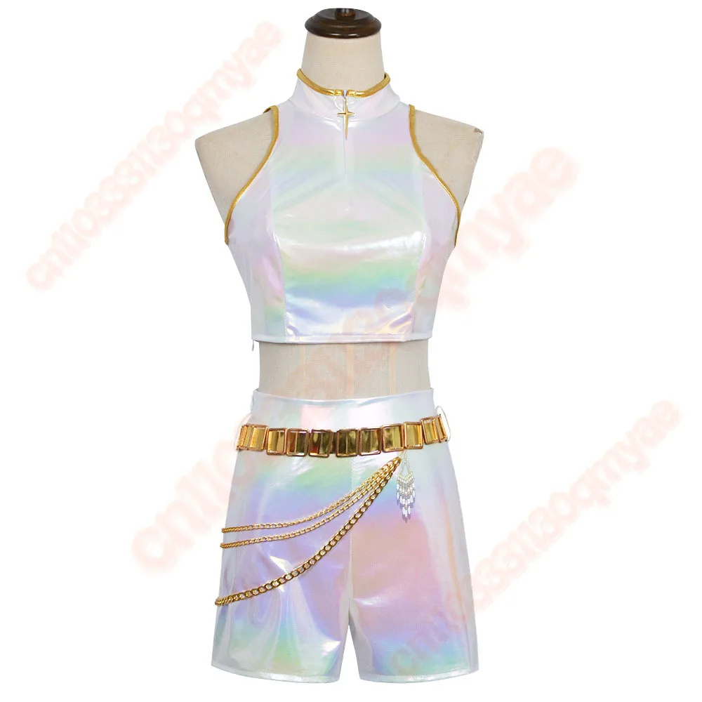 شيطان الصيادين الذهبي زي تأثيري البوب رومي زوي ميرا الذهبي زي الباروكات للنساء الزي الأبيض مجموعة هالوين الاطفال K POP مجموعة